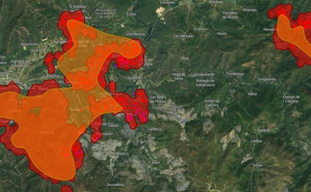 El incendio de los Montes de Valdueza lleva ya más de 930 hectáreas calcinadas. /