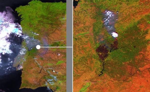 La huella del incendio de Portugal, visible desde el espacio