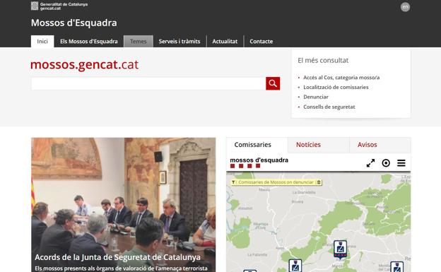 Los Mossos retiran el castellano de su web