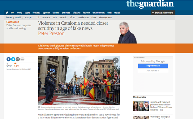 Las mentiras del 1-O, según The Guardian