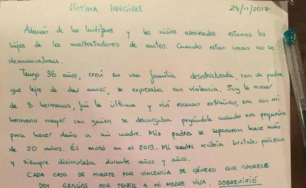 La carta y el dolor de una víctima invisible de la violencia machista