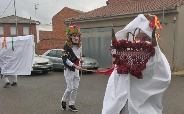 El toro de Alcoba de la Ribera 'varea' a los vecinos en su tradicional antruejo de Carnaval