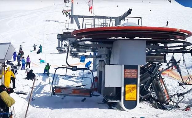 Un telesilla ‘se vuelve loco’ y lanza por los aires a los esquiadores en Georgia