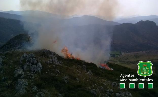 Dos brigadas y un helicóptero trabajan en la extinción de un incendio en Quintanilla de Babia