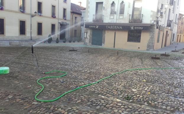 El Ayuntamiento quiere recuperar el 'verdín' de la Plaza del Grano aplicando riego por aspersión