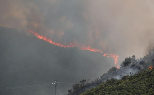 Efectivos de la Junta trabajan para evitar que un incendio declarado en Lugo afecte al Bierzo