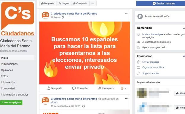 Ciudadanos se desvincula de la petición de candidatos en facebook para Santa María del Páramo