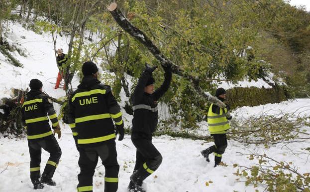 La UME trabajando en la nevada asturiana. 