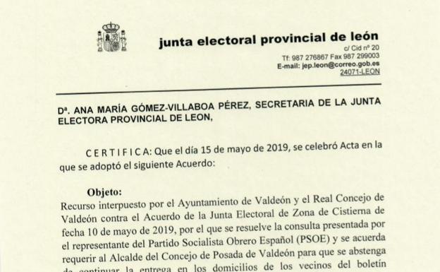 La Junta Electoral confirma a la de Zona y exige al alcalde de Valdeón y al presidente de la junta vecinal que dejen de usar los medios públicos para hacer campaña