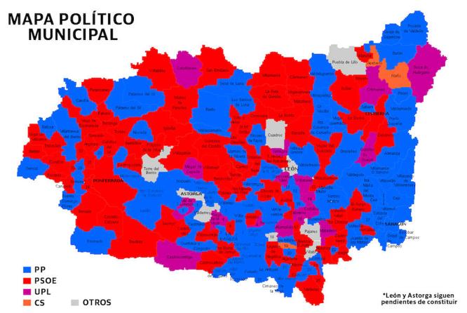 Así quedan repartidos todos los ayuntamientos de la provincia de León