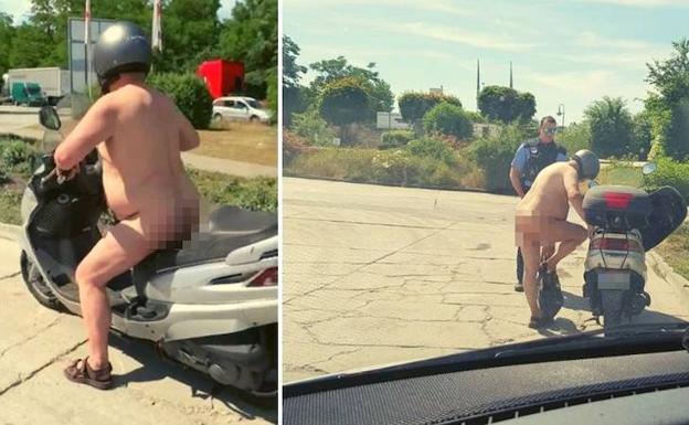 La Policía da el alto a un hombre que conducía su moto desnudo