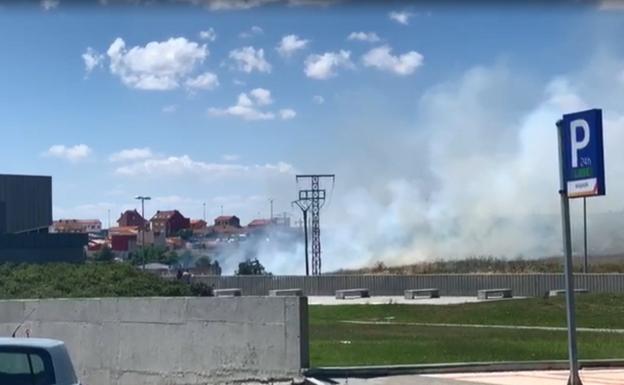 El fuego calcina una finca de hierbas bajas junto al Hospital de León