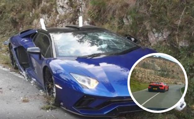 El tour de los británicos que acabó con un Lamorghini estrellado 'visitó' las carreteras de Riaño