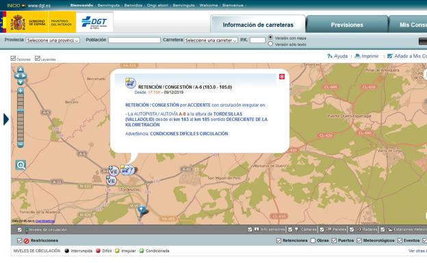 Una nueva colisión múltiple complica aún más el tráfico en la A-6 a la altura de Tordesillas