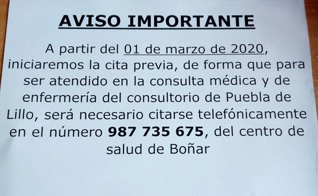 Puebla de Lillo se queda sin consultas médicas diarias que serán sustituidas por cita previa