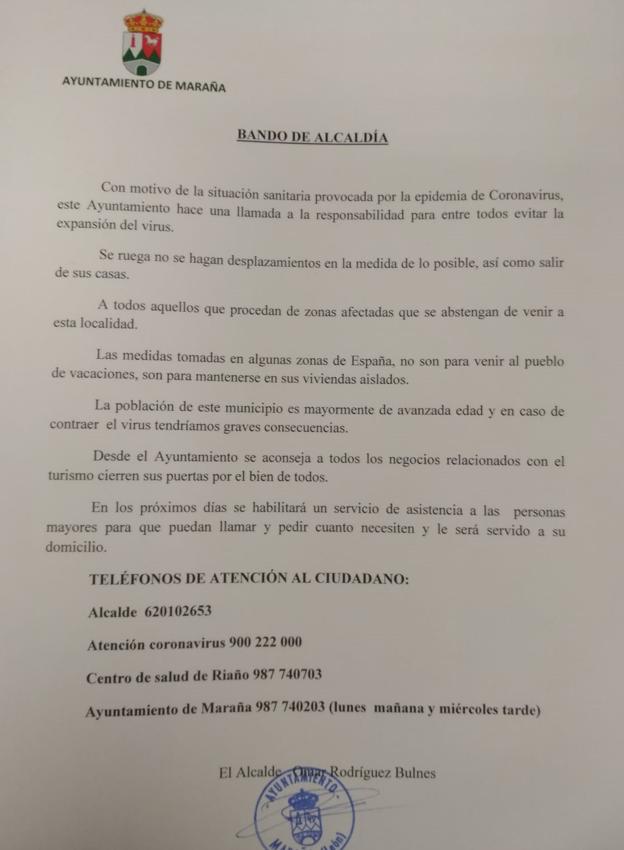 El Ayuntamiento de Maraña habilitará un servicio a domilicio para las personas mayores