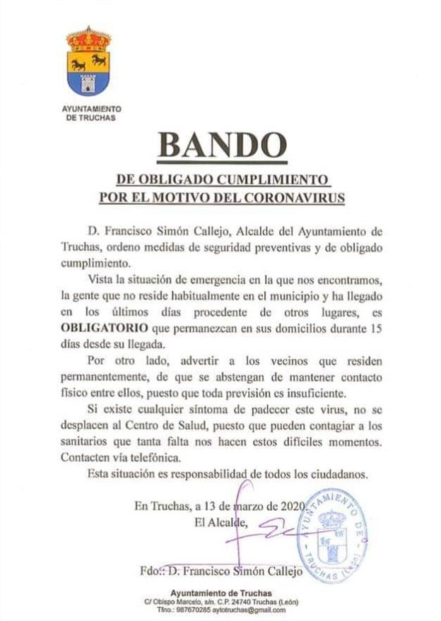 El Ayuntamiento de Truchas obliga a los recién llegados al municipio a permanecer 15 días en casa