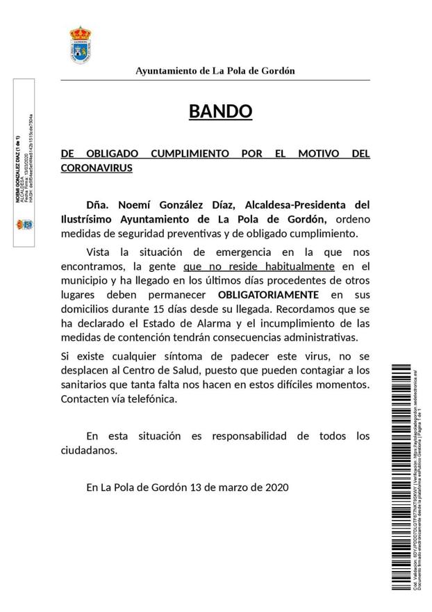 La Pola de Gordón se une a los municipios que obligan a los visitantes a no salir de casa en 15 días