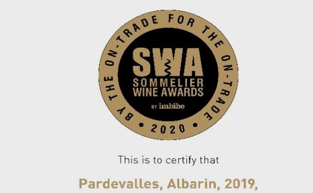 El vino Pardevalles Albarín 2019, medalla de Bronce en los premios internacionales Sommelier Wine Awards