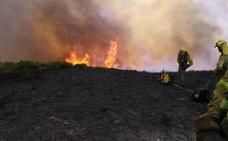 Numerosos medios aéreos y terrestres trabajan para extinguir un incendio activo desde el martes en Páramo del Sil