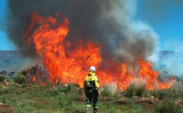 Un incendios permanece activo en Luyego de Somoza desde primera hora de la tarde