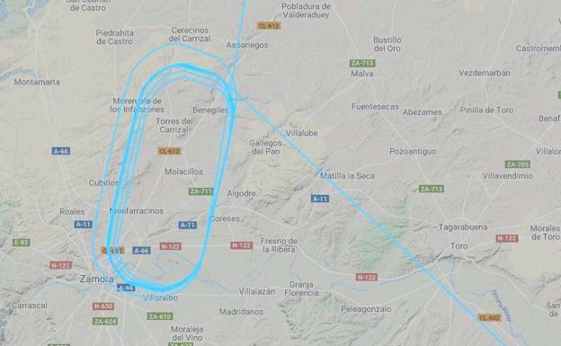 Un avión desviado da 11 vueltas sobre Zamora antes de aterrizar en Madrid