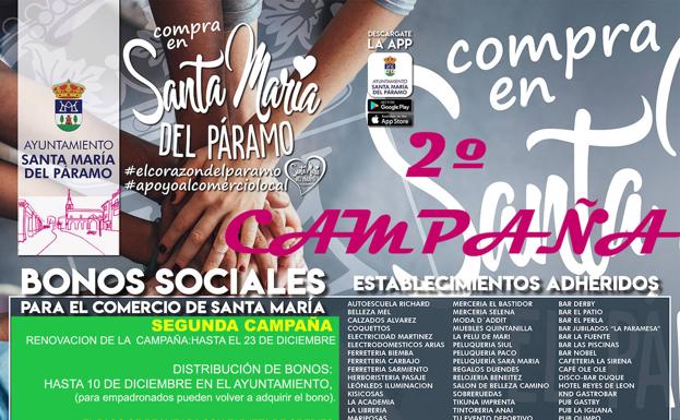 Santa María del Páramo renueva los bonos sociales para promocionar el comercio local hasta Navidad