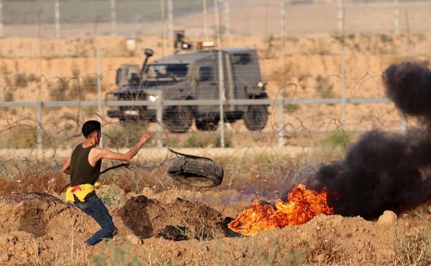 Protestas palestinas este sábado en la frontera de Gaza./AFP