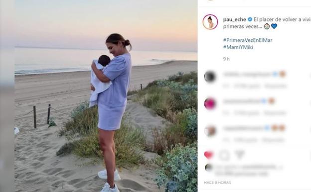 Paula Echevarría comparte «emocionada» la primera vez de Miki en la playa