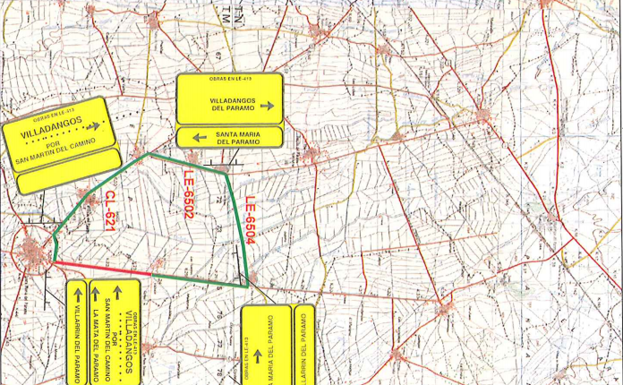 Fomento corta al tráfico dos tramos de la carretera LE-413 de Villadangos del Páramo a Valcabado