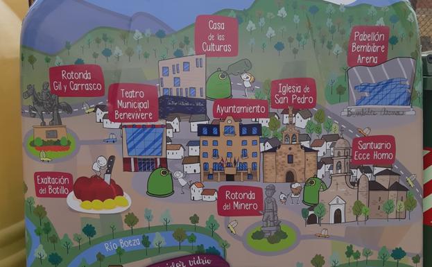 Bembibre estrena cinco nuevos contenedores vinilados con imágenes de la villa tras superar el Reto Mapamundi de Ecovidrio y la Junta