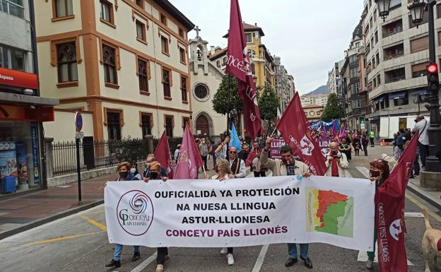 León se hace notar en la multitudinaria manifestación en favor de la oficialidad: «Güey en Asturias, mañana en Llion»