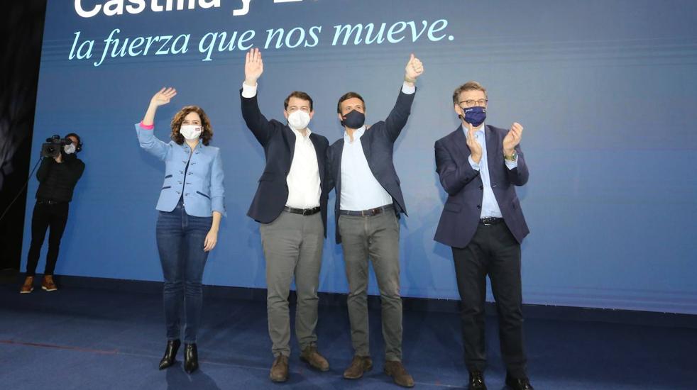 El candidato del Partido Popular a la Presidencia de la Junta, Alfonso Fernández Mañueco, participa en un acto público en Valladolid con los presidentes autonómicos del PP
