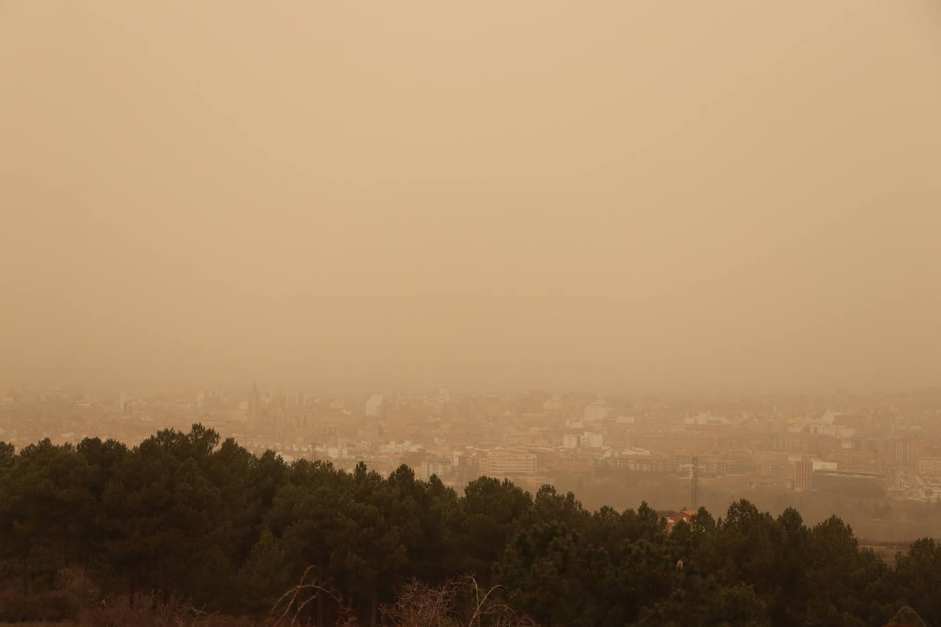 La calima tiñe de sepia a León