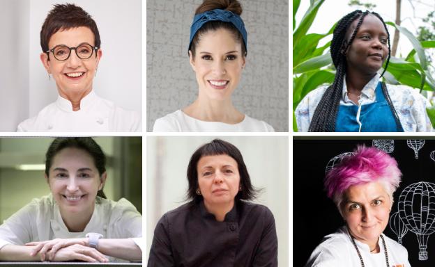 Carme Ruscalleda, Carolina Sánchez, Fatmata Binta, Elena Arzak, Fina Puigdevall y Cristina Bowerman./R. C.