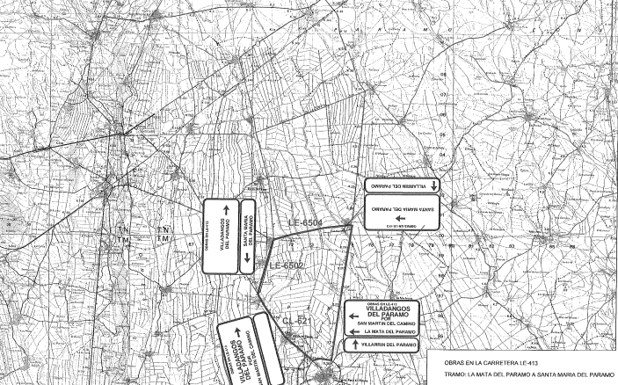 Fomento corta al tráfico dos tramos de la LE-413 de Villanueva de Carrizo a Valcabado por mejoras del firme