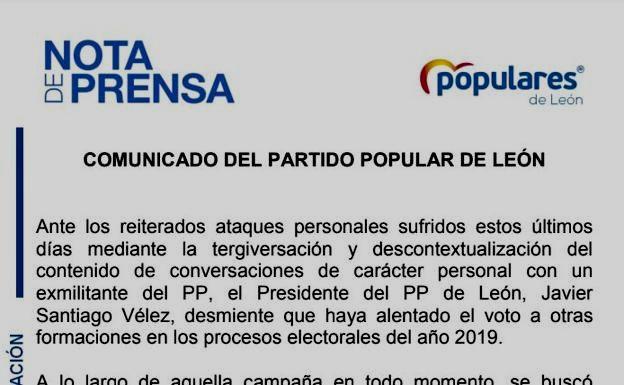 Enfado en el PP de León por el uso personal del presidente Vélez de los canales oficiales del partido