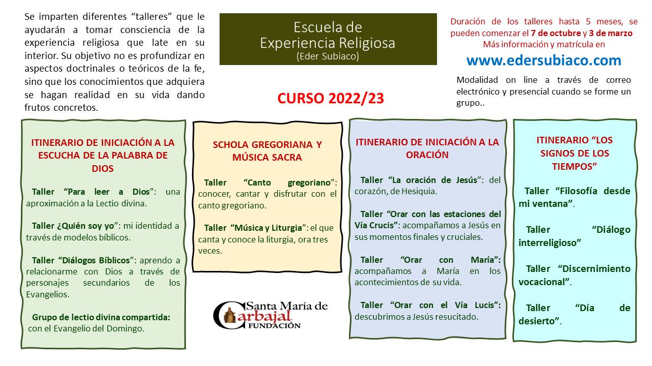 La Escuela de Experiencia Religiosa comienza los cursos este 7 de octubre