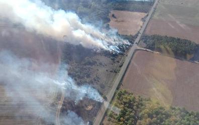 Medios aéreos y terrestres trabajan en un incendio forestal en Cogorderos