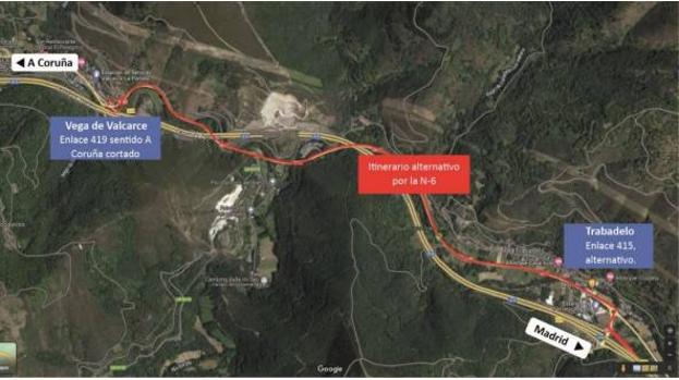 La salida 419 a la A-6 con sentido A Coruña permanecerá cortada al tráfico durante el próximo miércoles