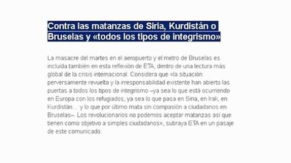 ETA critica los atentados de Bruselas por ir dirigidos contra «simples ciudadanos»