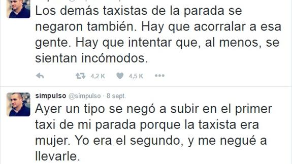 Varios taxistas rechazan a un cliente tras negarse a montar en el taxi de una mujer