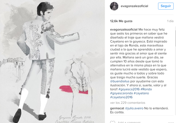 Eva González, diseñadora del traje de luces de Cayetano