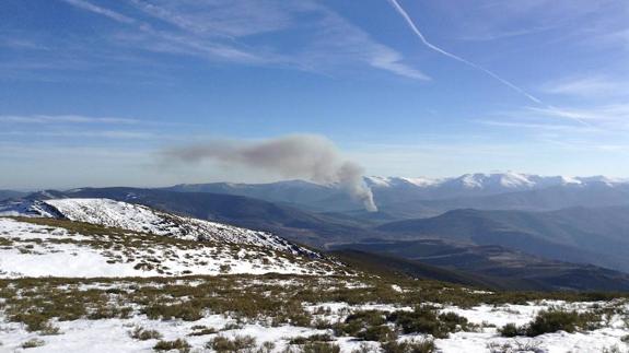 Agentes medioambientales intentan sofocar un incendio forestal declarado en Truchas